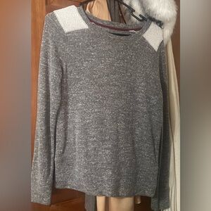 Loft Gray Women's Knit Pullover Sweatshirt with White Shoulder Accents